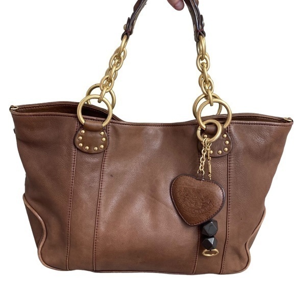 Juicy couture vintage y2k brown leather tote bag with charm RARE